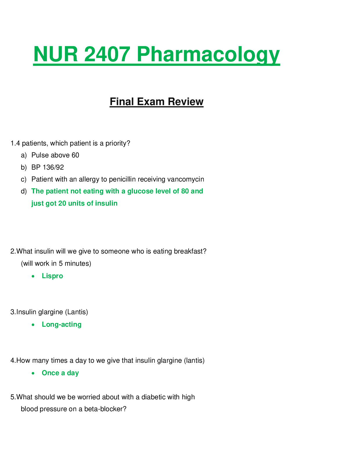 Preview of NUR2407 / NUR 2407: Pharmacology Final Exam Review (Latest Update) Rasmussen